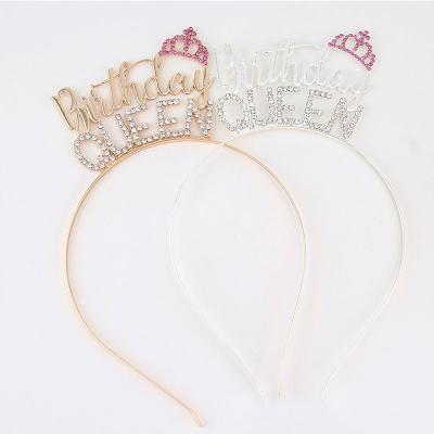 China Fashion Headband Fascia By Capelli Rhinestone Alloy Crown Hairband Cute Hair Accessories Korean Letter Birthday Headband For Women for sale