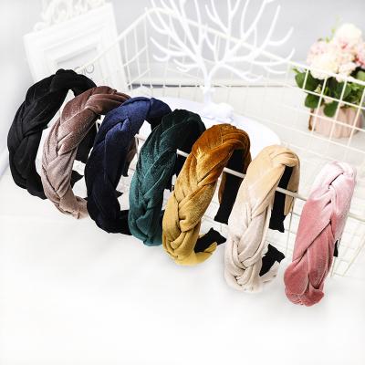 China Korean Autumn Winter Wide Hairband Fashion Hairband Braid Velvet Headband Solid Color Satin Hair Band For Woman Girl Hair Accessories for sale