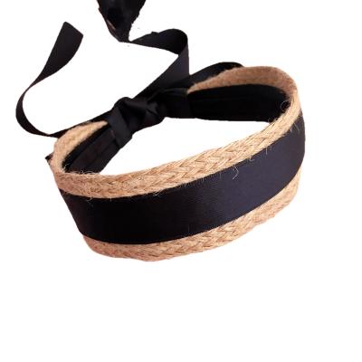 China Retro Fashion Straw Braided Wide Designer Headband Ribbon For Women Hair Accessories Holiday Headband Hand Made Wholesale New For Girl for sale