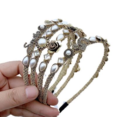 China Metal Headband Fascia By Capelli Vintage Korean Baroque Handmade Luxury Hair Accessories Headband Rhinestone Pearl Headband For Women Girls Gift for sale