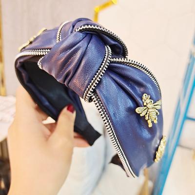 China Korean Vintage Bandeau Opaska Vintage PU Knot Bee Headband Luxury Hair Accessories Headband For Women Girl Dropshipping Wholesale for sale