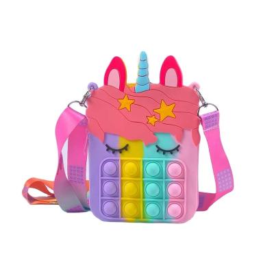 China Cute Kids Handbag Girl Shoulder Handbags Silicone/PVC Unicorn Jelly Bag Silicone Kids Small Clip Children Jelly Bags for sale