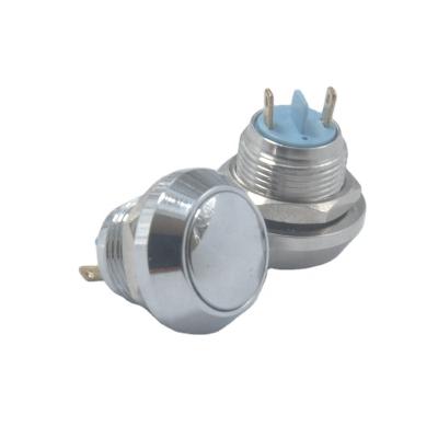 China Brass Plated 12mm Anti-vandal Stainless Steel Fixture Momentary Silver Push Button Switch for sale