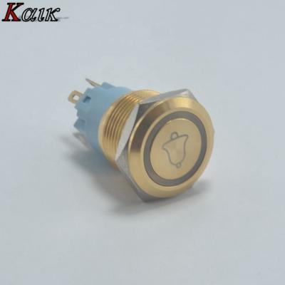 China Gold Plated Flat Round 19mm 1NO1NC Bell Momentary Illuminated Push Button for sale