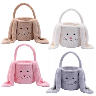 China Cute Easter Candy Baskets Bunny Basket Plush Buckets Egg Festival Stuff With Rabbit Ear Happy Easter Party Decoration For Kids Tote Bag for sale