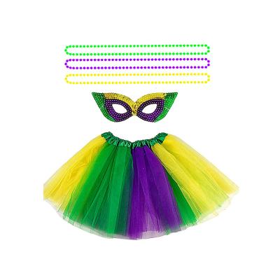 China Mardi Gras Carnival Party Decor PLASTIC Carnival Theme Gifts Purple Yellow Green Beads Eye Wear Tutu Skirt Set For Happy Carnival Decors for sale