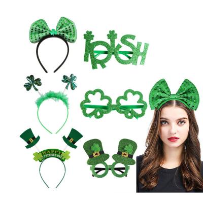 China Funny Creative Irish St Patrick's Day Glasses Lucky Green Shamrock Non-woven Clover Green Glass Party Decoration Gift for sale