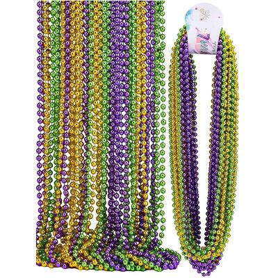 China Mardi Gras Beaded Necklace non-toxic 12 Pcs 32 inch costume jewelry necklaces of Mardi Gras Beads 7mm thick long for novelty events for sale