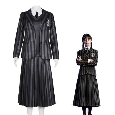 China Breathable Wednesday Addams Family Cosplay Costume Women School Uniform Coat Vest Tie Shirt Skirt Full Set Halloween Party Clothes for sale