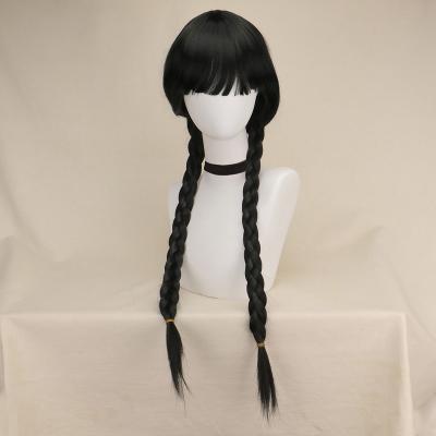 China High Quality High Temperature Fiber Synthetic The Addams Family Cosplay Costume Women Halloween Party Wednesday Wigs for sale