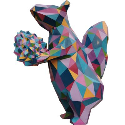 China Abstract Color Section Europe Animal Geometric Sculpture Cartoon Stainless Steel Squirrel Character Statues for sale