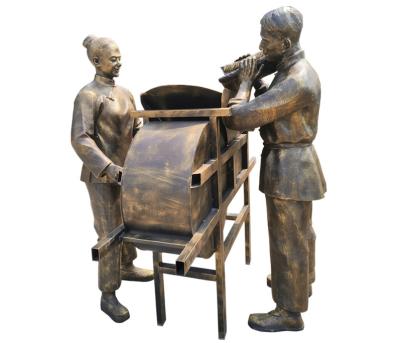 China Europe FRP Cultivating Figures Ornaments Farmers Livestock Outdoor Plow Cultivated Land Folk Culture Cast Copper Rural Sculpture Customized for sale