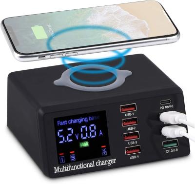 China Smart digital display Shemax100W 8 Ports USB Charger,Quick Charge 3.0 Adapter HUB Wireless Charging Station PD Fast Charger for iWatch/Airpods/Samsung for sale