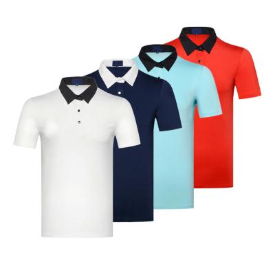 China Men's Pure Color Golf Wear Tops QUICK DRY Wrinkle Free Black Collar Polo Short Sleeve for sale