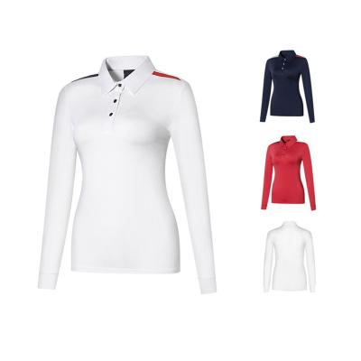 China Anti-Wrinkle Polyester / Spandex Fabric Workout Soft Breathable Organic Custom Golf Tee Long Sleeve Polo Women for sale