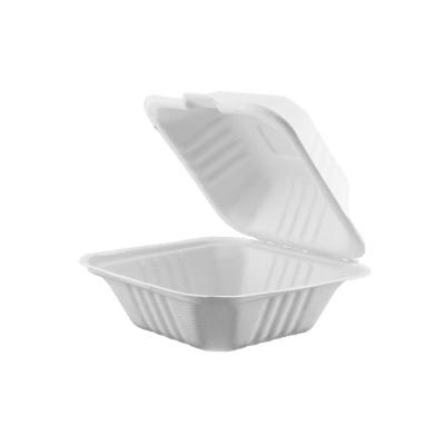 China Biodegradable Food Packaging Sugarcane Eco-friendly Biodegradable Bagasse Straw Sugarcane Clamshell 6 Inch Hamburger Bagasse Box for sale