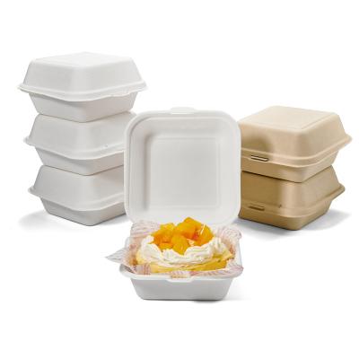 China Recycled Materials Food Take Out Box Disposable Bagasse Compostable Sugarcane Paper Lunch Box Biodegradable Clamshell for sale