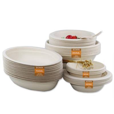 China New Style 50 Pcs Bagasse Bowl Tableware Environment Friendly Compostable Disposable Dining Dishes And Cutlery for sale