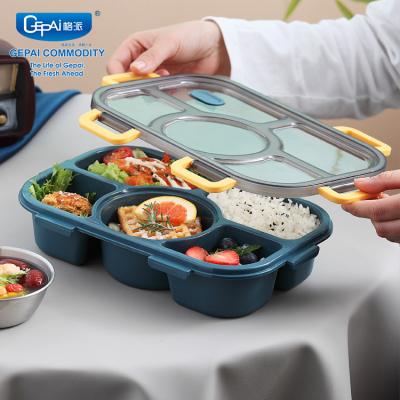 China Leakproof Children Stored 5 Compartment Microwavable Plastic Bento Box for sale