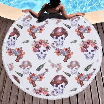 China Custom Printed Compressed Skull Microfiber Round High Quality Beach Towel for sale