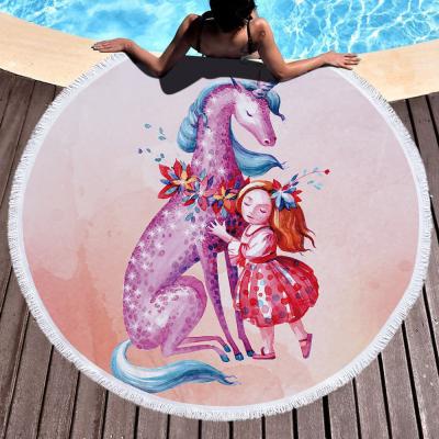 China Wholesale Custom Moq Flamingo Compressed Microfiber Compressed Bottom Moq Beach Towel Round for sale