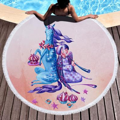 China Compressed Custom 100% Polyester Digital Printing Round Beach Towel for sale