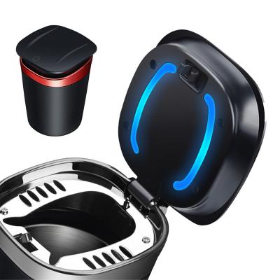 China Car Ashtray With Lip Car Accessories Cigarette Holder Smoking Holder Tiktok Dropship Ashtray With Lip Metal Smokeless Led Light Ashtray for sale