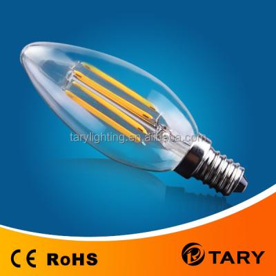 China e27 e12 e14 indoor lighting clear led candle bulb 3.6w clear glass filament led bulb led filament candle cheap led candles for sale