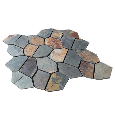 China Modern Cheap Good Quality Slate Rusty Net Tile Mesh Irregular Shape Carpet Slab Stones Slab for sale