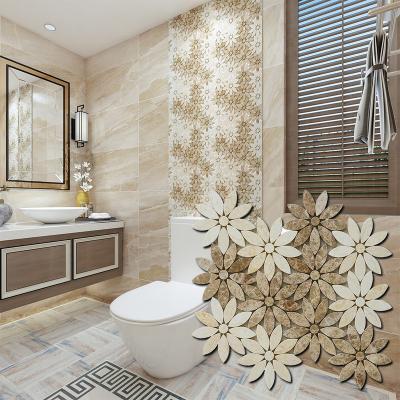 China High Quality Asian Statuary Waterjet Stone Bathroom Parquet Sunflower Beige and Coffee Color Art Mosaic Slabs for sale