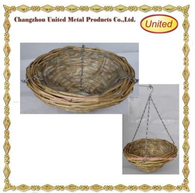 China Wholesale Natural Eco-Friendly Fiber Natural Handmade Wicker Garden Planter Hanging Baskets With Chains And Hooks for sale