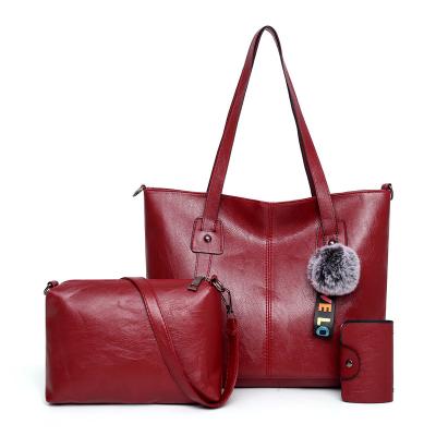 China Water Resistant Vintage PU Woman Shoulder Bag Hot Selling 3 Pcs Handbag Women's Soft Leather Bags / Sets Ladies for sale