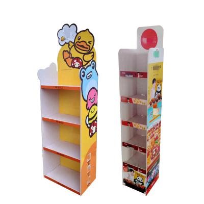 China Retail Store Product Pop Cardboard Floor Display Rack Stand Floor Display Stand Removable Free Standing Rack For Retail Market for sale