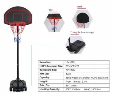 China PE Kids Used Adjustable HDPE Basement Basketball Rack With Water Sand Or for sale