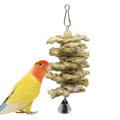 China Wooden Parrot Supplies Bird Toys Bite Straw Chew Toys All Straw With Swing Bird Toy for sale