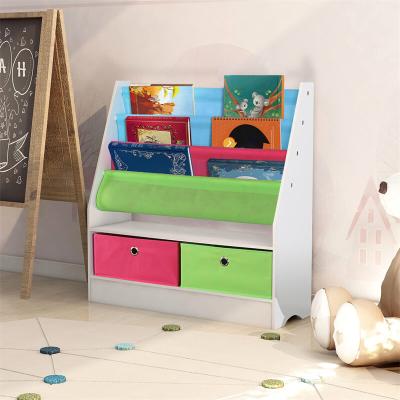 China Storage Children's Bookcase with Bins, Shelf, Wooden and Cloth Rack 3 Kids Book Clamp Baby with Toy Storage Box Child Colorful for sale