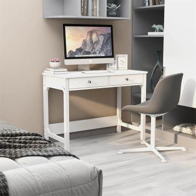 China White Storage Desk with 2 Drawers Bedroom, Classic Modern Wood Study Desk, Home Office Vanity Desk Makeup Dresser for sale