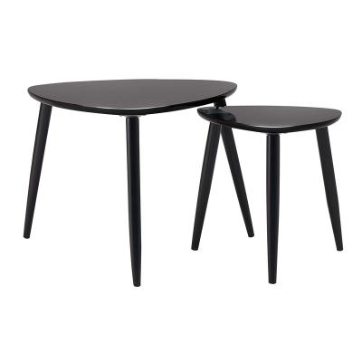 China Modern Modern Coffee Table Set Black Glossy High Coffee Table 2 Pcs Coffee Table Set Set for sale