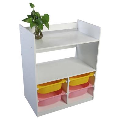 China XKF003 Modern MDF Kids Bookshelf With 4 Storage Bins Kids Plastic Furniture 2020 for sale