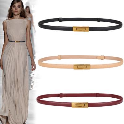 China Wholesale Cowhide Factory Sell Solid Color Slim Design Belt Women Adjustable PU Leather Dress Belt for sale