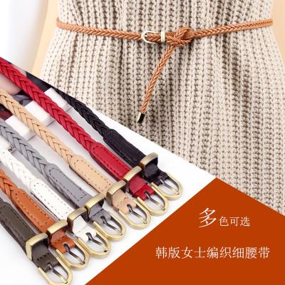 China New Hot Wood Handwoven Leather String Belt Ladies Gold All-match Pin Buckle Belt Waist Rope Casual Decoration String Retro for sale