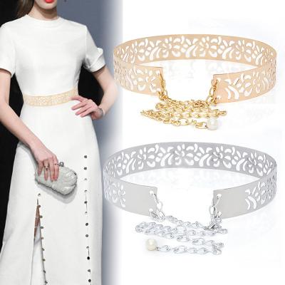 China Wholesale Zinc Alloy Full Sheet Belt Iron Metal Mirrored Skinny Belt 2 Cm 3.5 Cm Metal Belt Adjustable Dress Wide Chain Ladies for sale