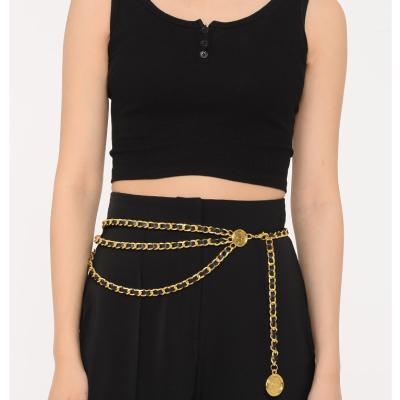 China Hot Selling Zinc Alloy Multi-Layer Belly Belt Chain Body Chain Women Golden Dangling Waist Support Belt for sale