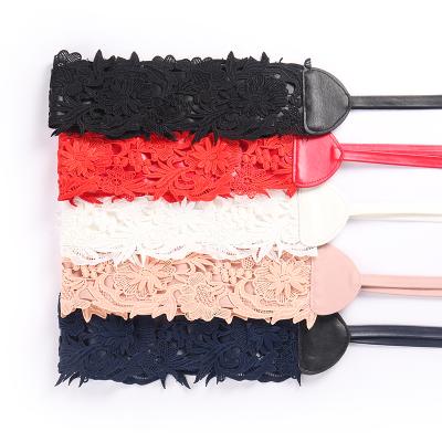 China Fashion.Casual hot selling European and American belt women's Bowknot lace decoration multicolor PU lace belt for sale