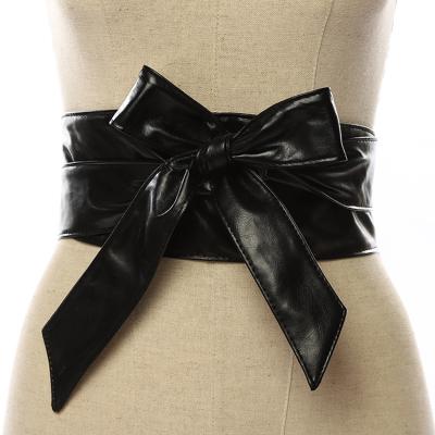 China PU Leather Women's Faux Leather Wide Belt Artificial Leather Wrap Around Belt Bow Knot Belt A Variety Of Colors To Choose From for sale