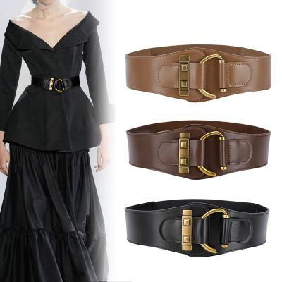 China ALLOY European and American women's retro corset wide belt for dress fashion PU leather women's belt metal buckle women's belt for sale