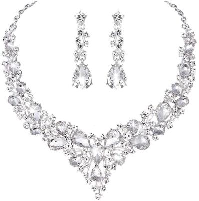 China CLASSIC High Quality Luxury Bridal Jewelry Sets Zircon Wedding 4 Colors Water Drop Shape Necklace Earring Sets for sale