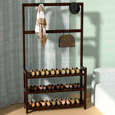 China New Expandable Solid Wood Coat Rack, Clothes Rack With Hooks Shoe Rack Pine Wood Multilayer Material for sale