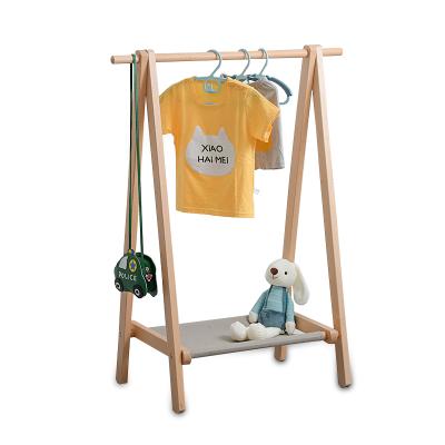 China Modern Children's Floor Hanger Small Bedroom Coat Rack Single Solid Wood Children's Room Hanger for sale