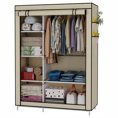 China (Other) Hot Selling Single Adjustable Wardrobe Two-tier Non-woven Wardrobe With Side Type 4 Pockets Zipper Hanging Curtain for sale